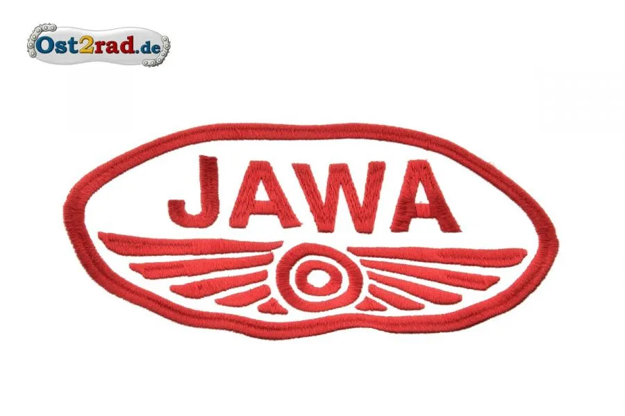 Aufnäher JAWA Logo oval weiss rot - 20x11cm Aufnäher JAWA Logo oval weiss rot - 20x11cm