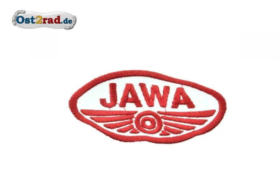 Aufnäher JAWA Logo oval weiss rot - 9x5cm Aufnäher JAWA Logo oval weiss rot - 9x5cm