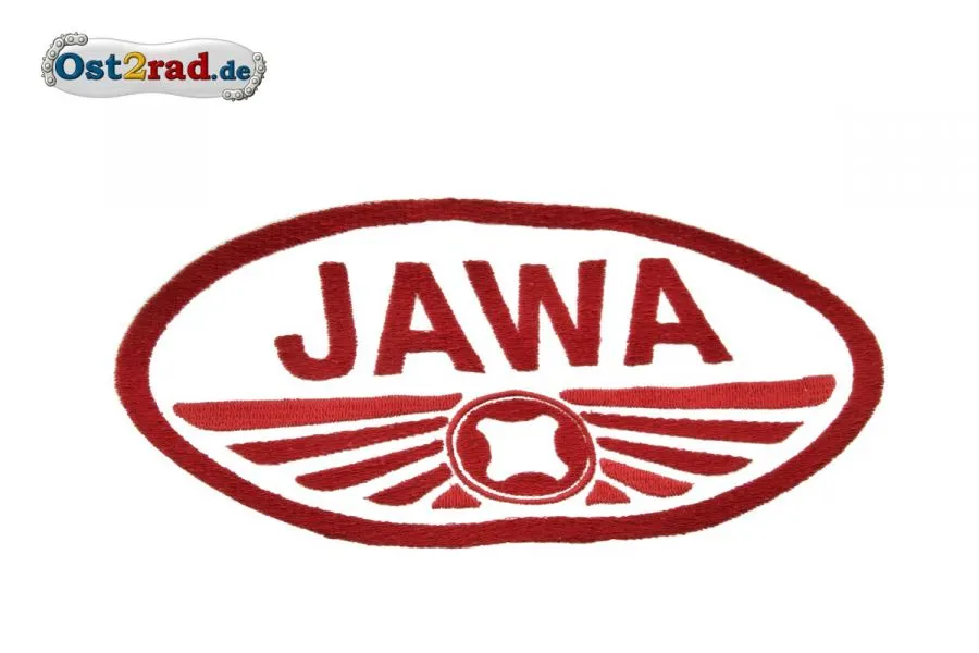 Aufnäher JAWA Pionyr Logo oval weiss rot - 20x11cm Aufnäher JAWA Pionyr Logo oval weiss rot - 20x11cm