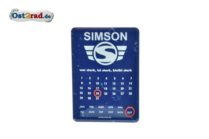 Blechschild Ewiger Kalender Simson blau 10x14cm