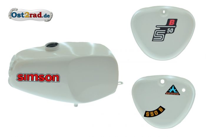 Büffeltank Set mit Seitendeckel für Simson S50 S51, weiß, innen versiegelt