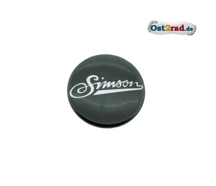 Blechbutton rund 25mm schwarz Simson Schrift alt