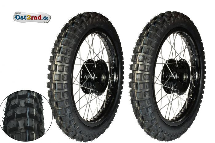 2x Komplettrad CROSS SCHWARZ 2.75-16 für Simson S50 S51, Alu-Edelstahl
