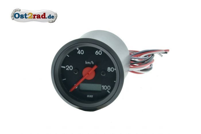 Elektronischer Tacho 100 Km/h schwarz, 12V, 48mm