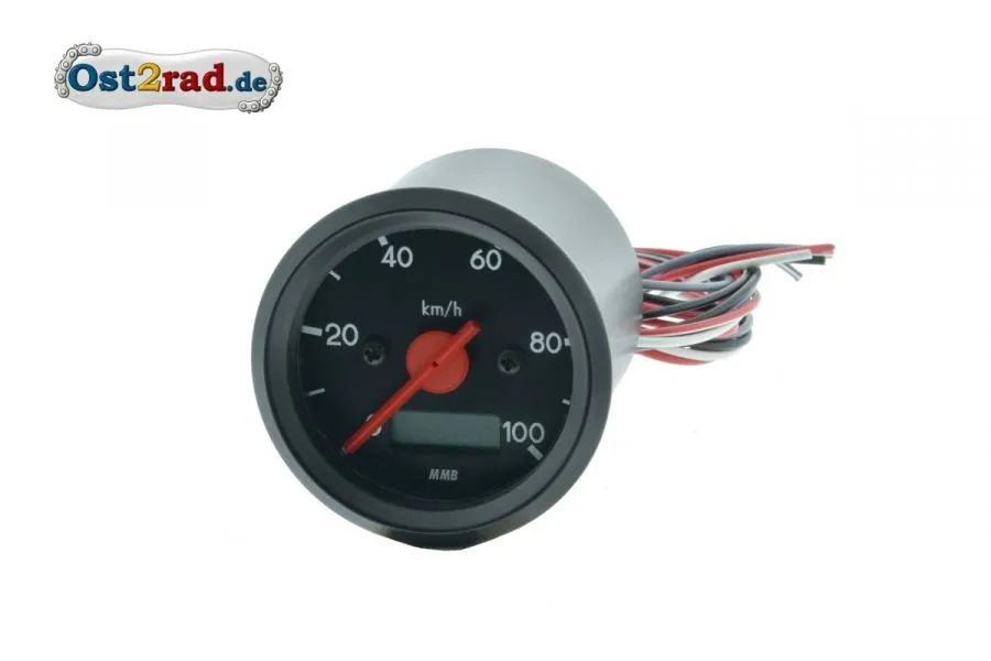 Elektronischer Tacho 100 Km/h schwarz, 12V, 48mm Elektronischer Tacho 100 Km/h schwarz, 12V, 48mm