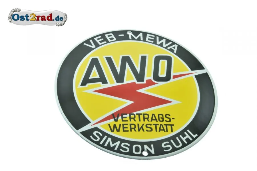 Emailleschild AWO Vertragswerkstatt Emailleschild AWO Vertragswerkstatt