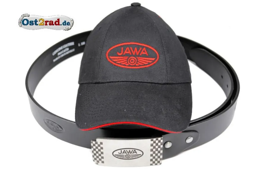 Gürtel und Schirmmütze mit JAWA Logo, Geschenkset Gürtel und Schirmmütze mit JAWA Logo, Geschenkset