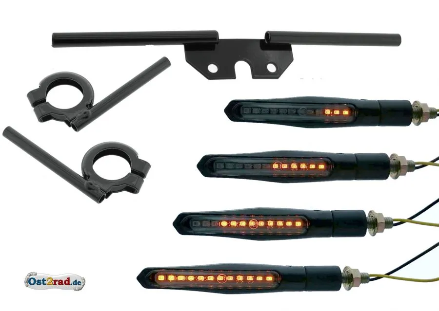 LED 12V Mini Lauflichtblinker Satz für Simson S50 S51 Blinkgeber Halter Schwarz LED 12V Mini Lauflichtblinker Satz für Simson S50 S51 Blinkgeber Halter Schwarz