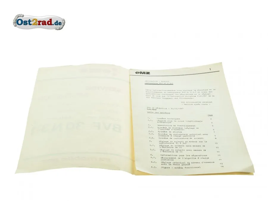 Serviceinformation FRANZÖSISCH Reparaturhandbuch Vergaser BVF 30N3-1