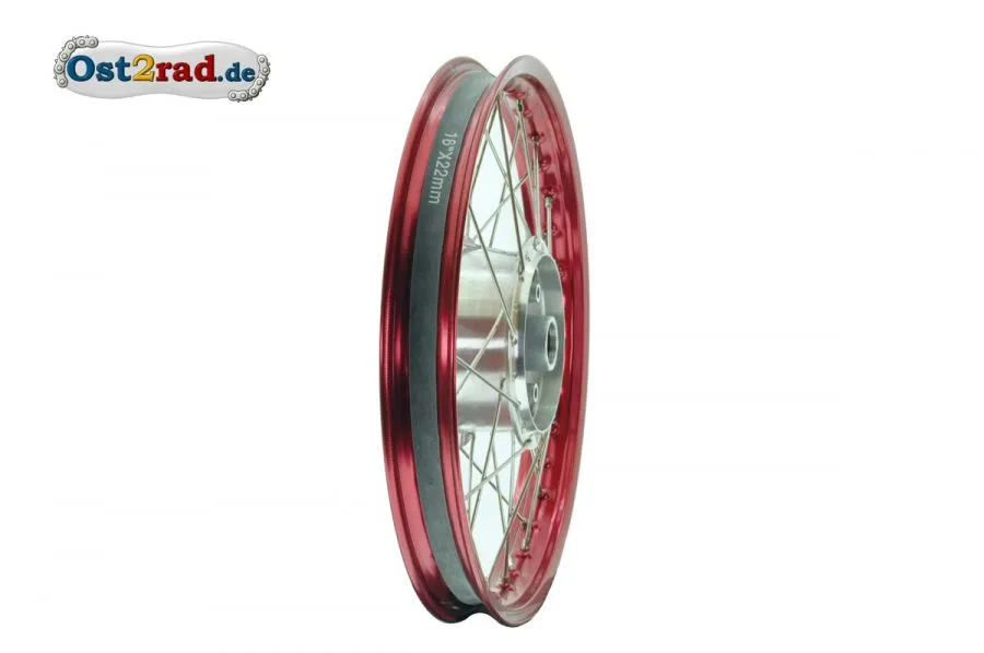 Speichenrad 1,50x16 Zoll Felge ROT Speichen EDELSTAHL Simson + Tuning-Radnabe Speichenrad 1,50x16 Zoll Felge ROT Speichen EDELSTAHL Simson + Tuning-Radnabe