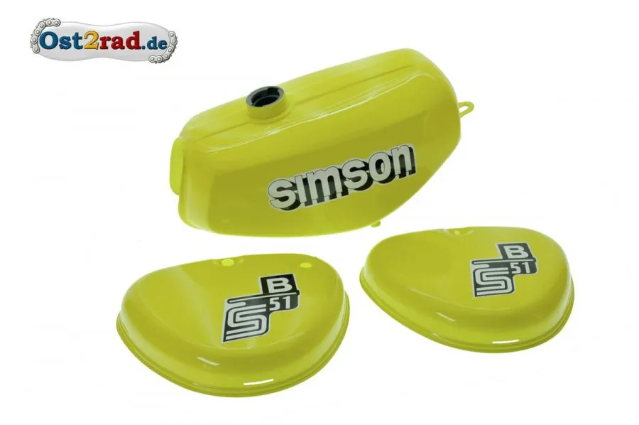 Tank Set Seitendeckel S51 S70 Schwefelgelb innen versiegelt mit Aufkleber Simson Tank Set Seitendeckel S51 S70 Schwefelgelb innen versiegelt mit Aufkleber Simson