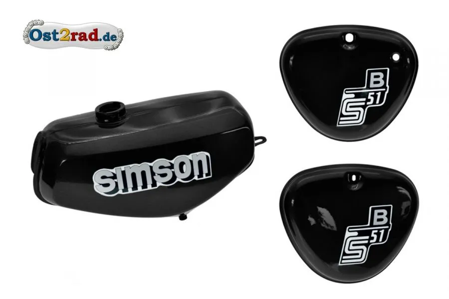 Tank Set mit Seitendeckel S51 S70 Anthrazit-Metallik, versiegelt, mit Aufkleber Simson