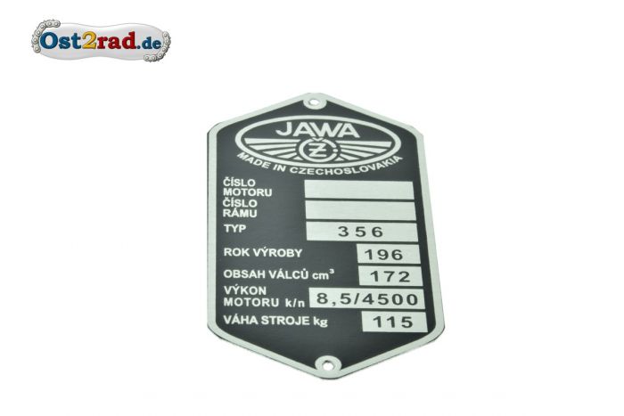 Typenschild JAWA 175 Typ 356 tschechisch