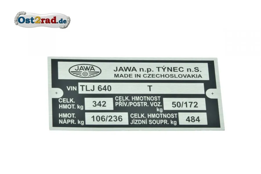 Typenschild JAWA 350 Typ 640 Typenschild JAWA 350 Typ 640