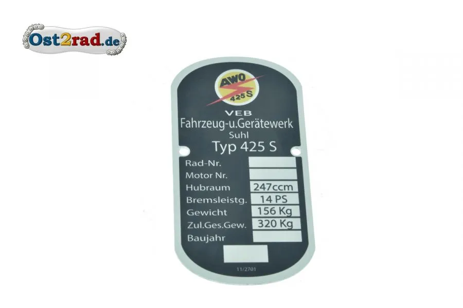 Typenschild Simson AWO -S 425 buntes Logo