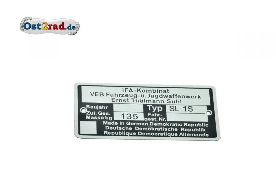 Typenschild SL1 Typenschild SL1