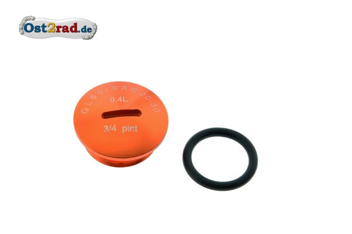Verschlussschraube ALU ORANGE mit Beschriftung für Motor Simson S51 SR50 KR51/2 inkl. O-Ring