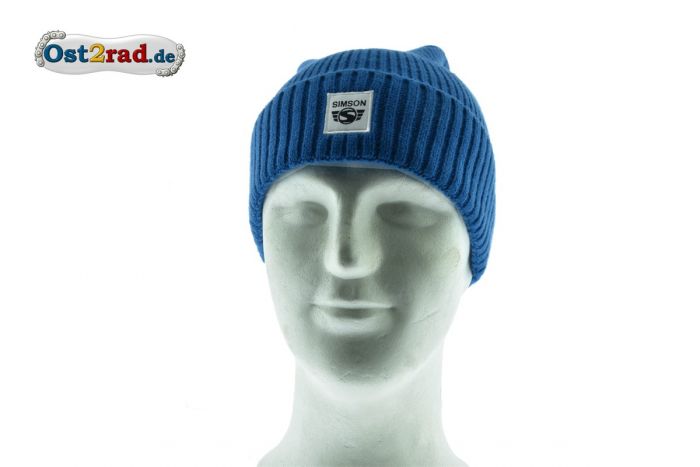 Wintermütze blau mit Simson Aufnäher