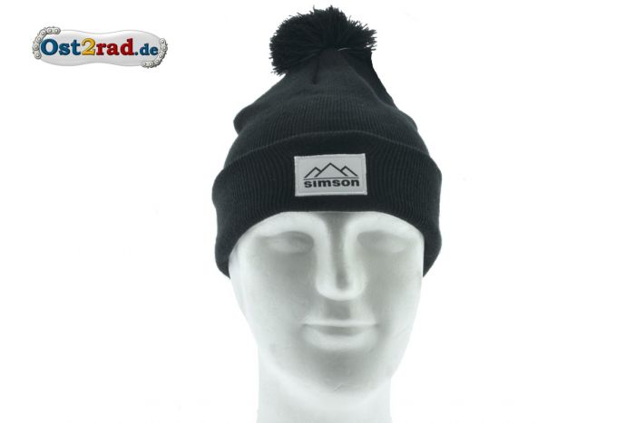Wintermütze mit Bommel schwarz mit "Simson Suhler Berge" Aufnäher