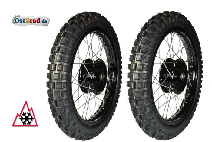 2x Winterrad komplett für Simson SCHWARZ - Edelstahl, KR51, S50, S51, Vogelserie